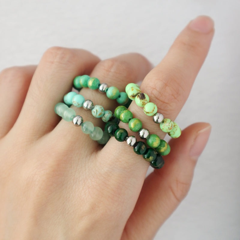 Men Women Fashion 5mm Natural Stone OEM Wholesale Manufacture Handmade Custom Factory Rhodium Brass Gemstone Beads Stretch Ring