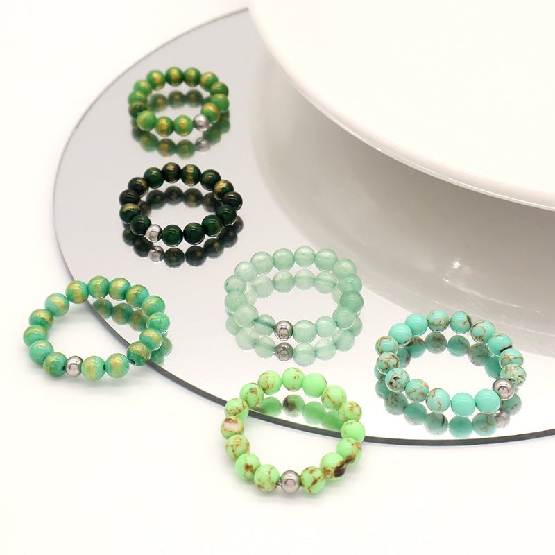 Men Women Fashion 5mm Natural Stone OEM Wholesale Manufacture Handmade Custom Factory Rhodium Brass Gemstone Beads Stretch Ring