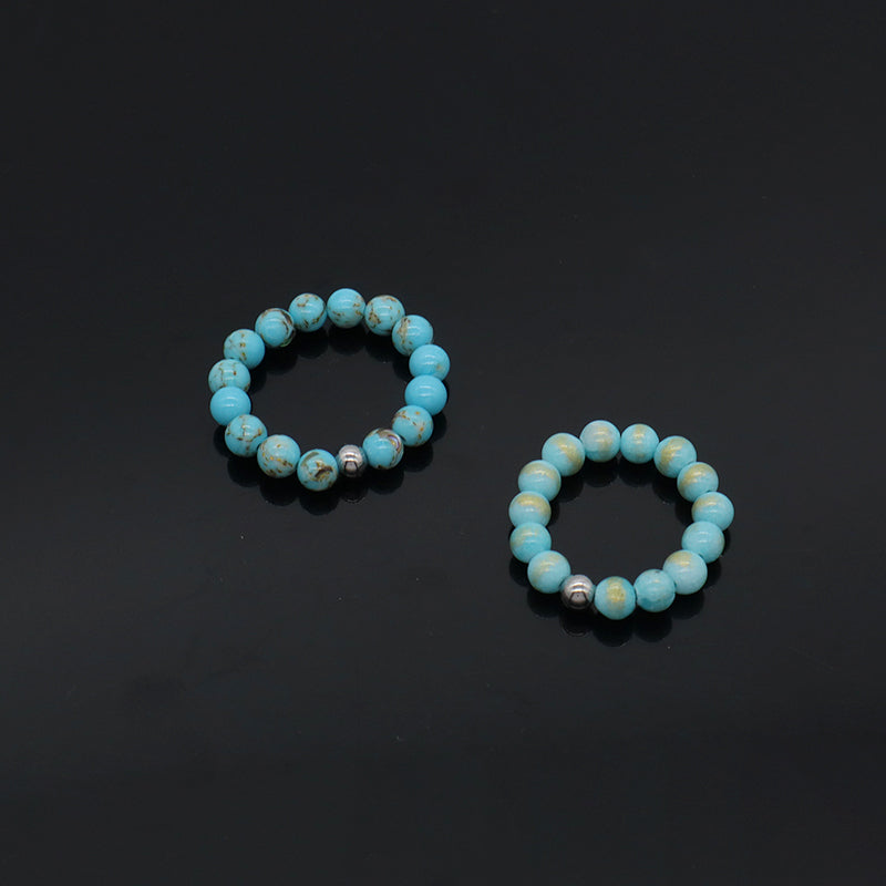 Fashion Newest OEM Handmade Custom Rhodium Brass Bead 5mm Natural Semi-precious Stone Gemstone Elastic Beaded Ring For Women Men
