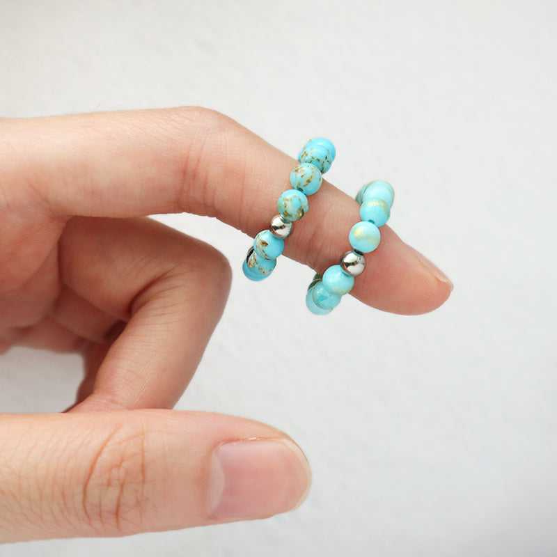 Fashion Newest OEM Handmade Custom Rhodium Brass Bead 5mm Natural Semi-precious Stone Gemstone Elastic Beaded Ring For Women Men