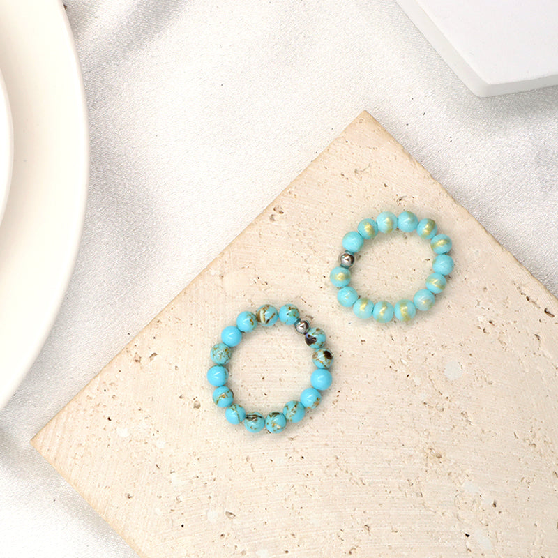 Fashion Newest OEM Handmade Custom Rhodium Brass Bead 5mm Natural Semi-precious Stone Gemstone Elastic Beaded Ring For Women Men