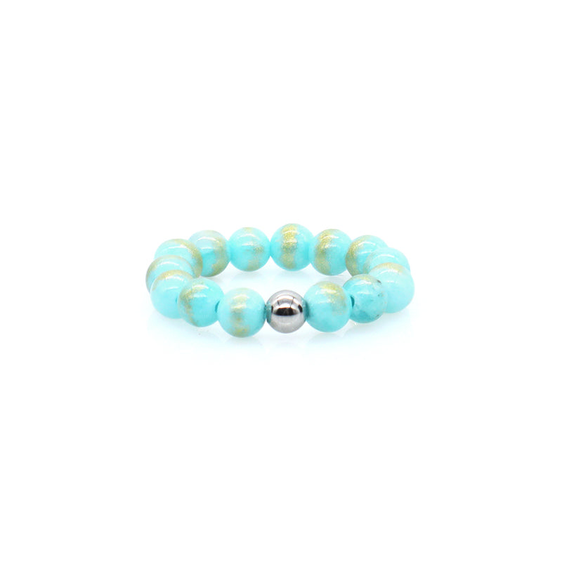 Fashion Newest OEM Handmade Custom Rhodium Brass Bead 5mm Natural Semi-precious Stone Gemstone Elastic Beaded Ring For Women Men