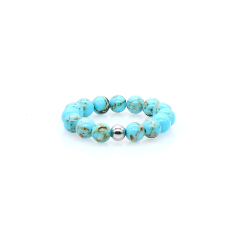 Fashion Newest OEM Handmade Custom Rhodium Brass Bead 5mm Natural Semi-precious Stone Gemstone Elastic Beaded Ring For Women Men