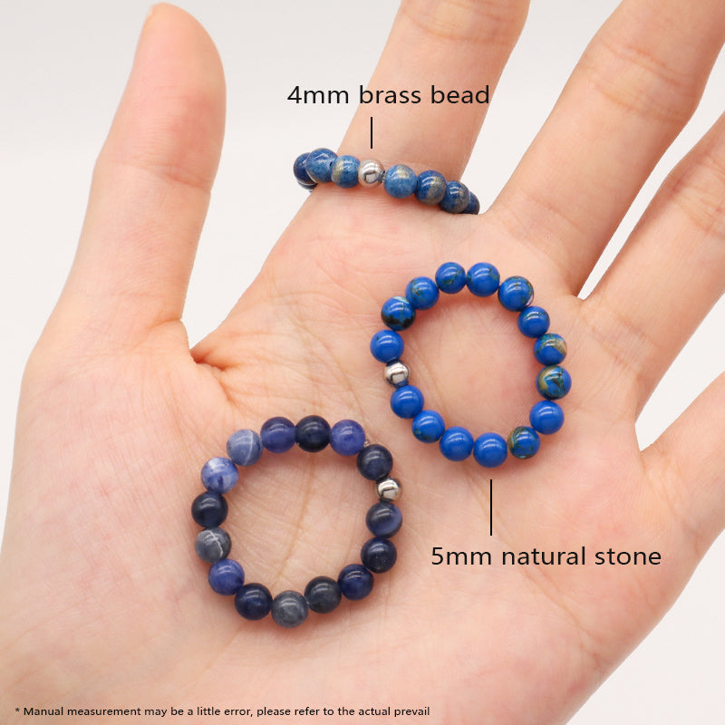 Newest Wholesale Fashion OEM Custom Rhodium Brass Gemstone 5mm Natural Stone Elastic Ring Handmade Beads Ring For Men Women