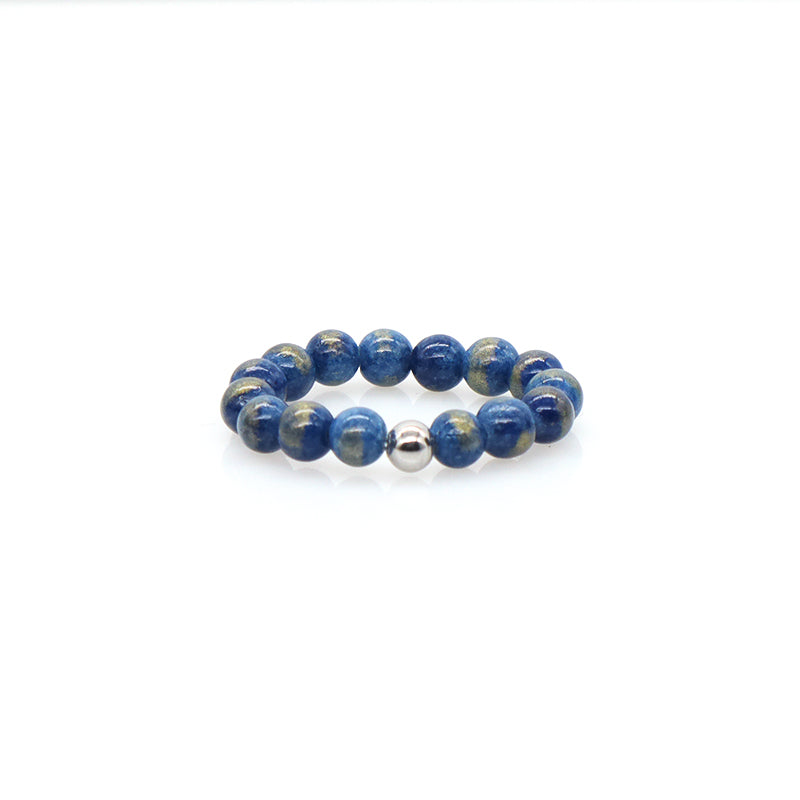 Newest Wholesale Fashion OEM Custom Rhodium Brass Gemstone 5mm Natural Stone Elastic Ring Handmade Beads Ring For Men Women