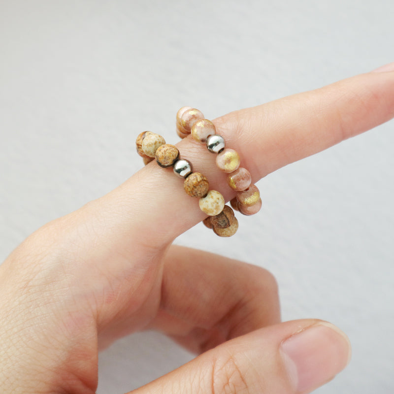 Newest Design OEM Hign Quality 5mm Natural Semi-precious Stone Handmade Customized Gemstone Elastic Beads Ring Women Men