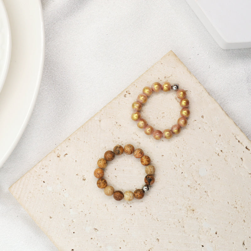 Newest Design OEM Hign Quality 5mm Natural Semi-precious Stone Handmade Customized Gemstone Elastic Beads Ring Women Men