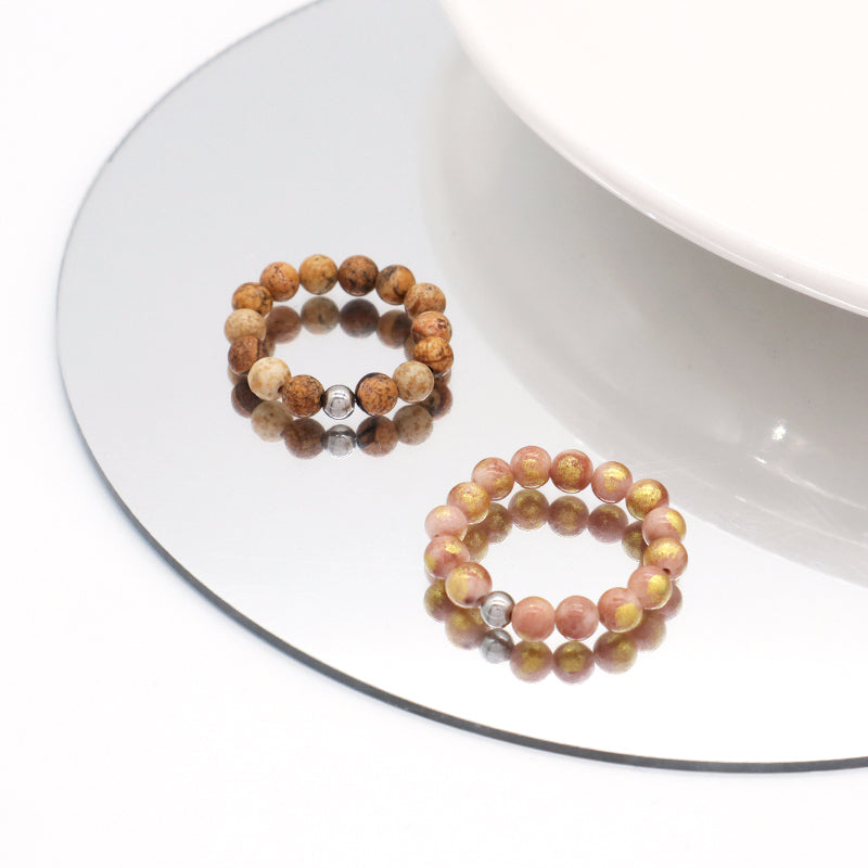 Newest Design OEM Hign Quality 5mm Natural Semi-precious Stone Handmade Customized Gemstone Elastic Beads Ring Women Men