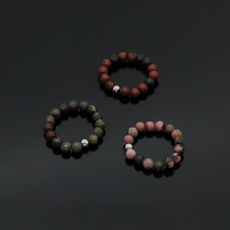 Bohemian Handmade Natural Semi-precious Stone Ring Multi Color Custom OEM Stretch Rope Gemstone Ring Boho 5mm Bead For Men Women
