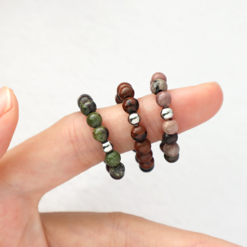 Bohemian Handmade Natural Semi-precious Stone Ring Multi Color Custom OEM Stretch Rope Gemstone Ring Boho 5mm Bead For Men Women