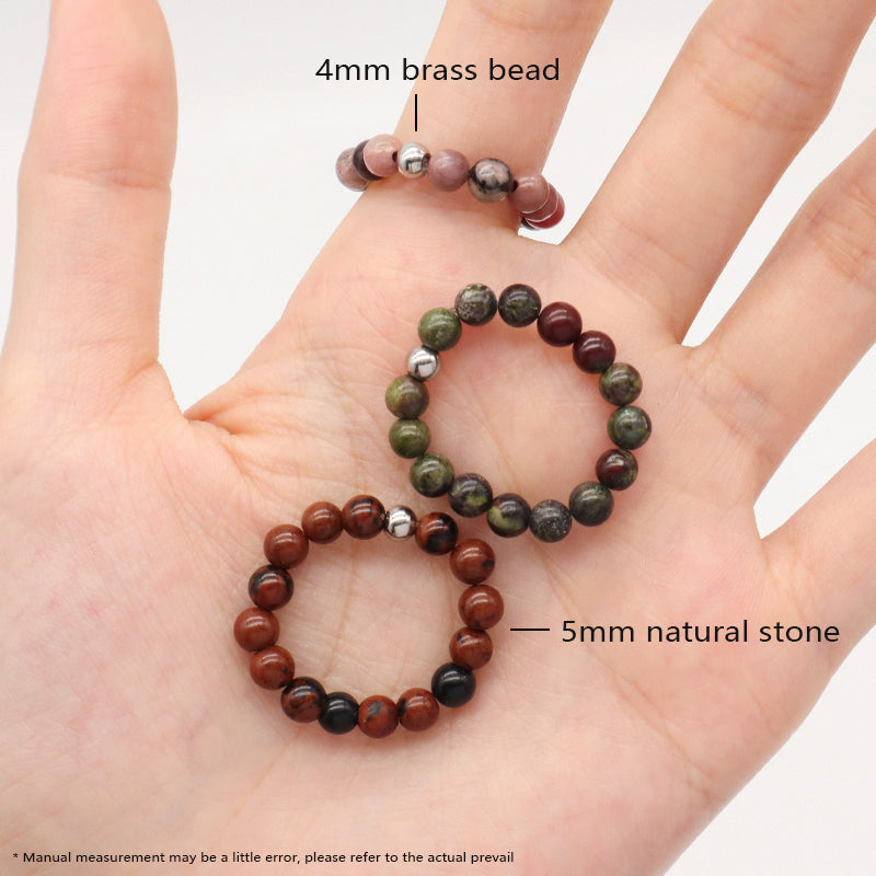 Bohemian Handmade Natural Semi-precious Stone Ring Multi Color Custom OEM Stretch Rope Gemstone Ring Boho 5mm Bead For Men Women