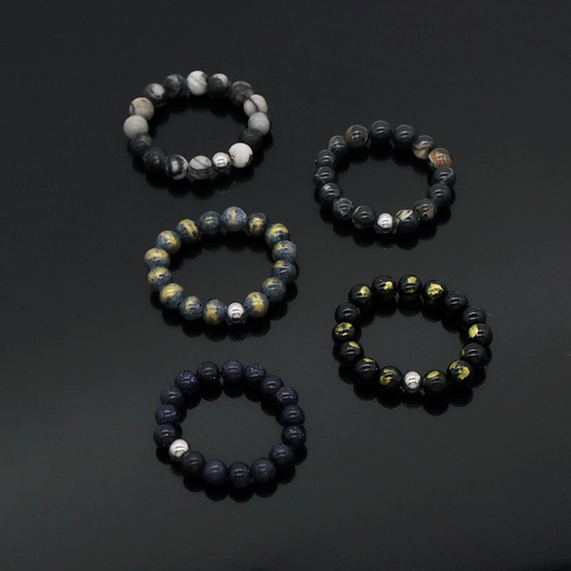 OEM Customized Handmade Healing 5mm Natural Stone Elastic Ring Wholesale Fashionable Gemstone Round Beads Ring For Men Women