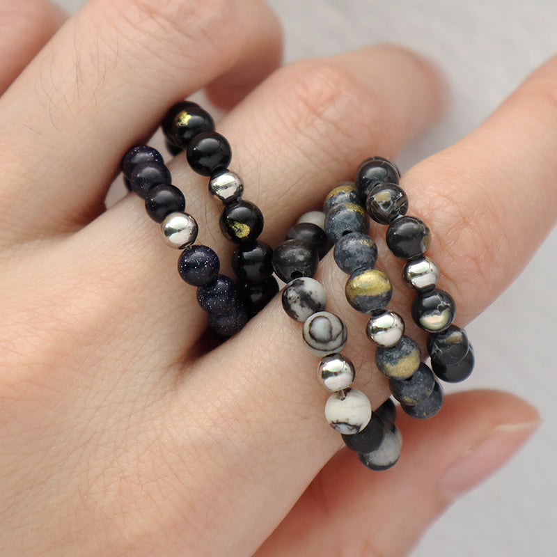OEM Customized Handmade Healing 5mm Natural Stone Elastic Ring Wholesale Fashionable Gemstone Round Beads Ring For Men Women