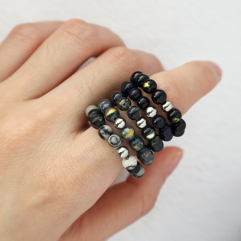 OEM Customized Handmade Healing 5mm Natural Stone Elastic Ring Wholesale Fashionable Gemstone Round Beads Ring For Men Women