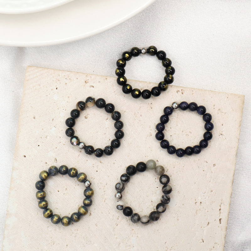 OEM Customized Handmade Healing 5mm Natural Stone Elastic Ring Wholesale Fashionable Gemstone Round Beads Ring For Men Women