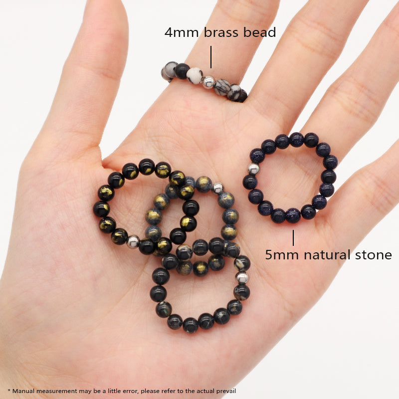 OEM Customized Handmade Healing 5mm Natural Stone Elastic Ring Wholesale Fashionable Gemstone Round Beads Ring For Men Women