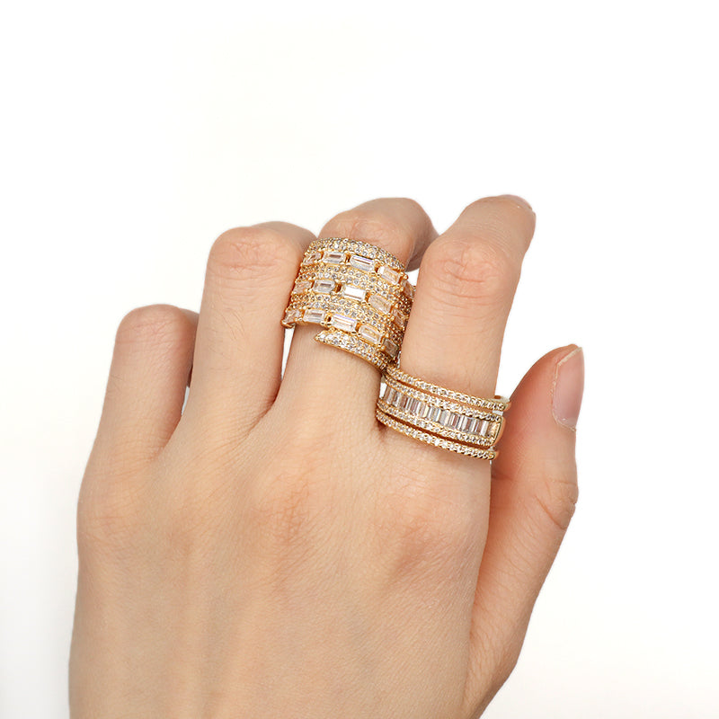 Newest Wholesale Fashion China Factory Custom Adjustable Opening Finger Ring Micro Pave CZ Gold Plated Ring For Women Gift