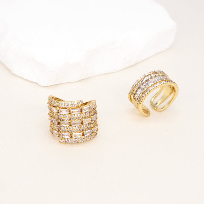 Newest Wholesale Fashion China Factory Custom Adjustable Opening Finger Ring Micro Pave CZ Gold Plated Ring For Women Gift