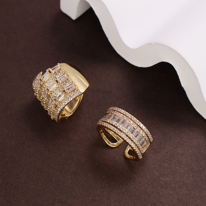 Newest Wholesale Fashion China Factory Custom Adjustable Opening Finger Ring Micro Pave CZ Gold Plated Ring For Women Gift