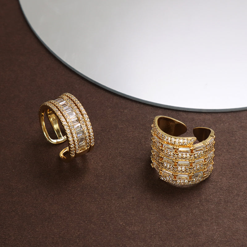 Newest Wholesale Fashion China Factory Custom Adjustable Opening Finger Ring Micro Pave CZ Gold Plated Ring For Women Gift