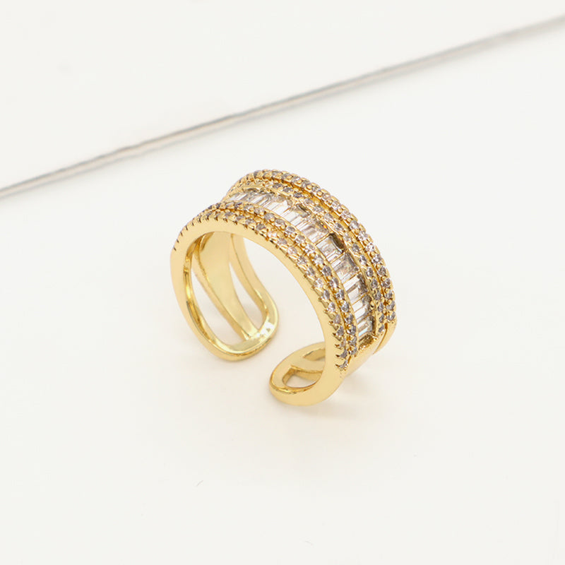 Newest Wholesale Fashion China Factory Custom Adjustable Opening Finger Ring Micro Pave CZ Gold Plated Ring For Women Gift