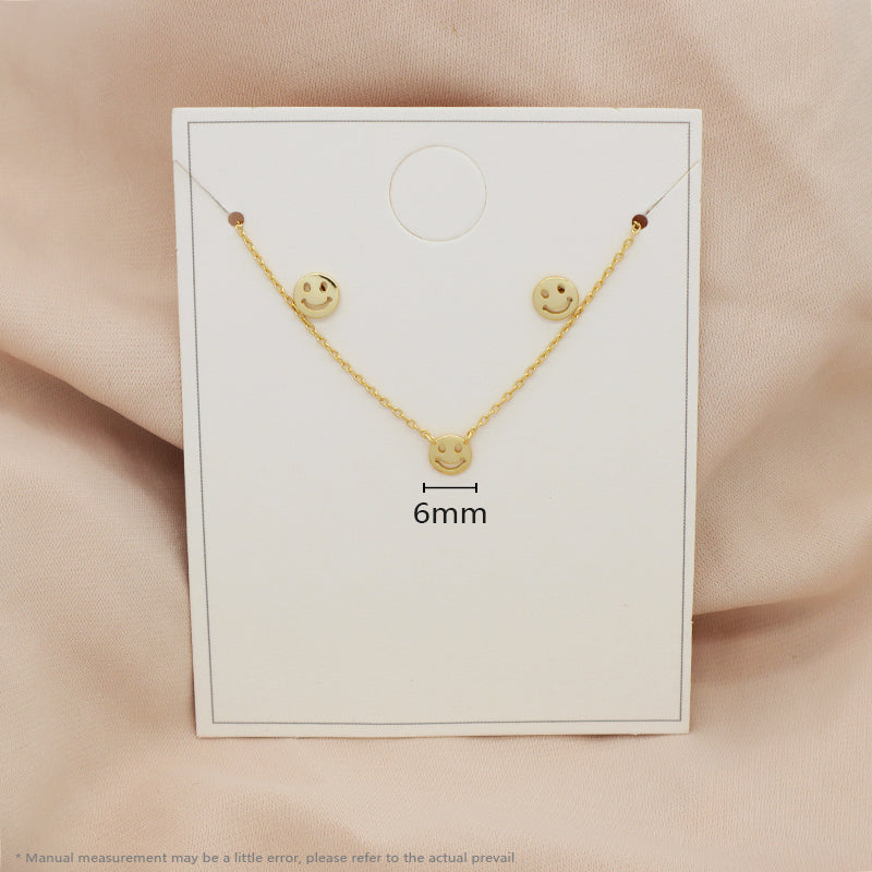 Wholesale Trendy Women Gift Custom Gold Plated Smiley Face Lightning Earrings Stud Necklace 925 Sterling Silver Jewelry Sets