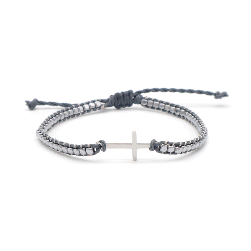 Wholesale OEM Fashion Handmade Customized Woven Adjustable Stainless Steel Charm Hematite Beads Bracelet