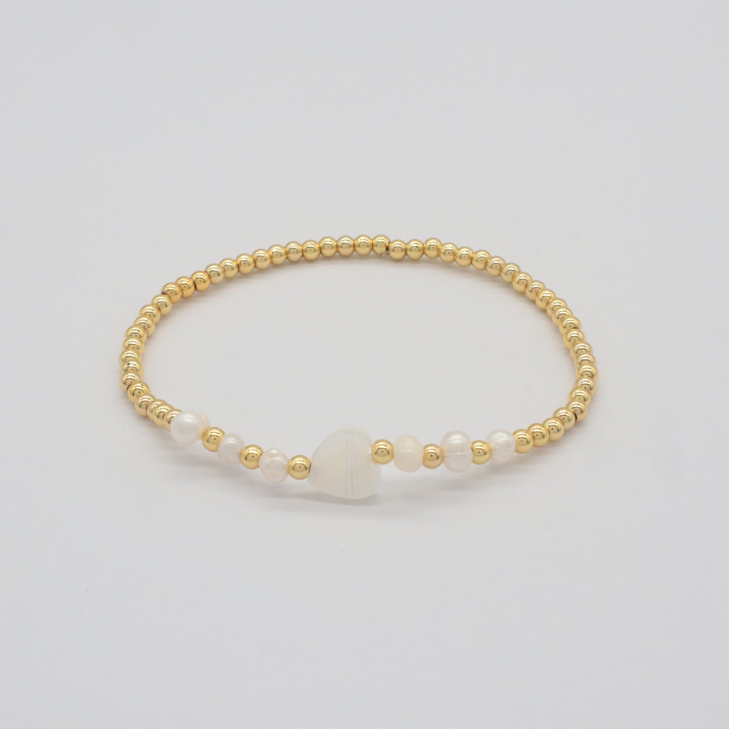 Handmade Wholesale Fashion Customized Factory Brass Steel Beads Fresh Water Pearl Heart Shell Charm Bracelet For Women Gift