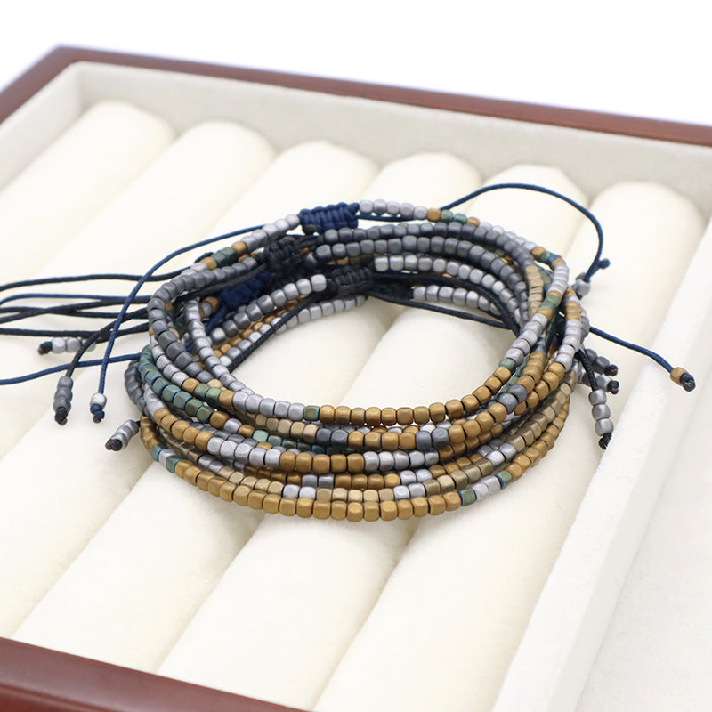 Best Friend Ajustable Handmade OEM Wholesale Fashionable Customized Woven Braided Hematite Beads Bangle Bracelet For Women Men