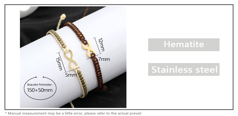 New Arrival Wholesale Custom Jewelry Fashion Braided Woven Women Adjustable Hematite Stainless Steel Lucky Charm Bracelets