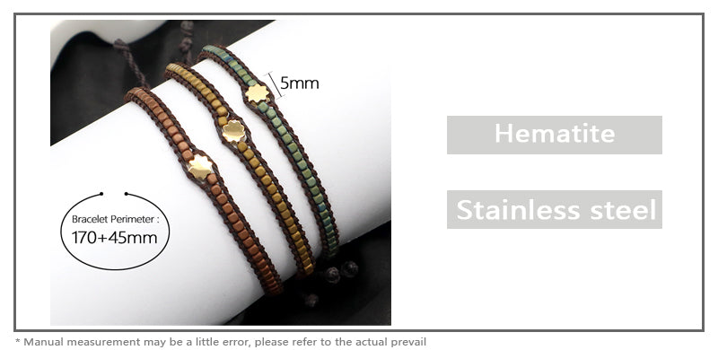 OEM Wholesale Customized Jewelry Fashionable Braided Jewelry Adjustable Stainless Steel Hematite Woven Charm Tassel Bracelets