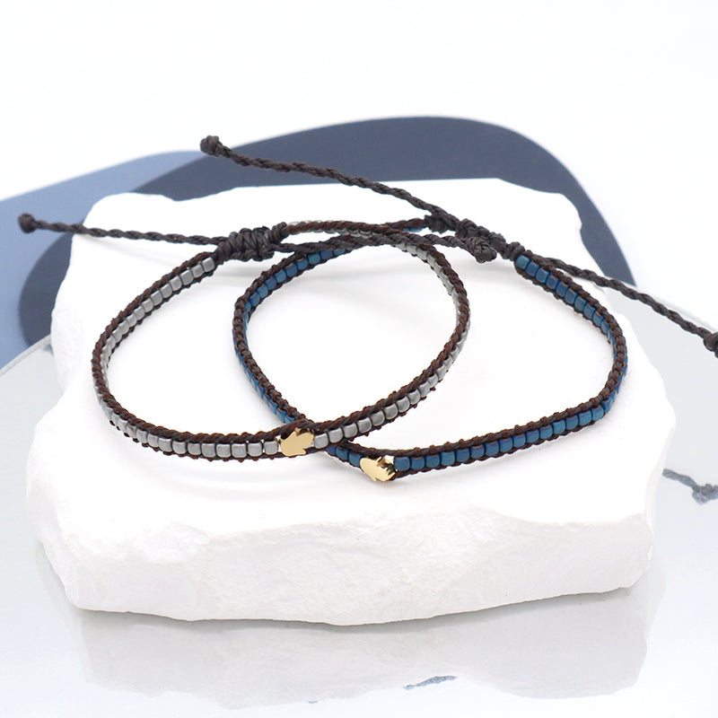 Handmade Wholesale Custom Factory Fashion Braided Woven Jewelry Adjustable Stainless Steel Charm Hematite Bracelet For Women Men