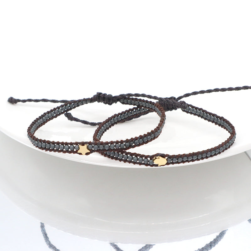 Custom Factory Handmade Wholesale Fashion Braided Woven Jewelry Adjustable Stainless Steel Star Charm Hematite Macrame Bracelet