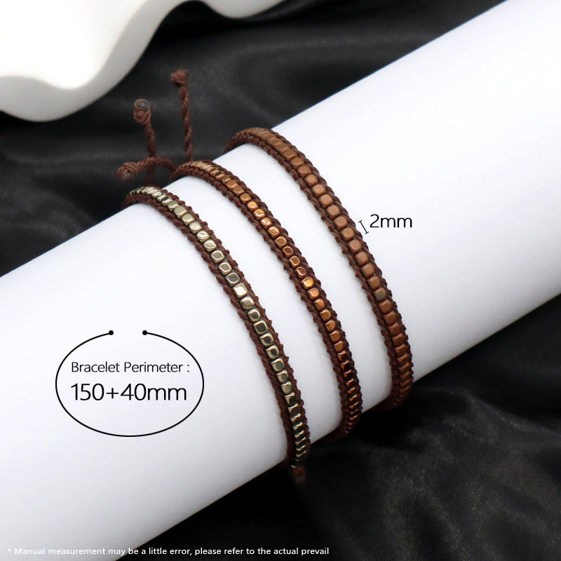 New Custom Woven Wholesale ajustable handmade Jewelry Fashion Braided Woven Adjustable Hematite Beads Bracelets