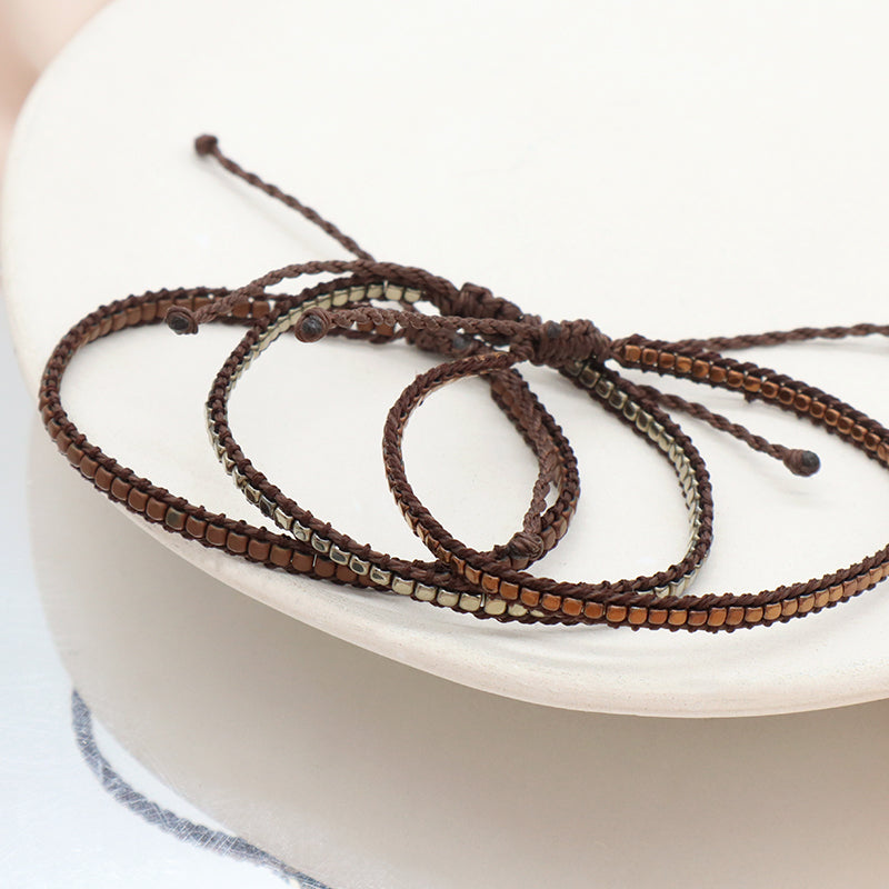 New Custom Woven Wholesale ajustable handmade Jewelry Fashion Braided Woven Adjustable Hematite Beads Bracelets