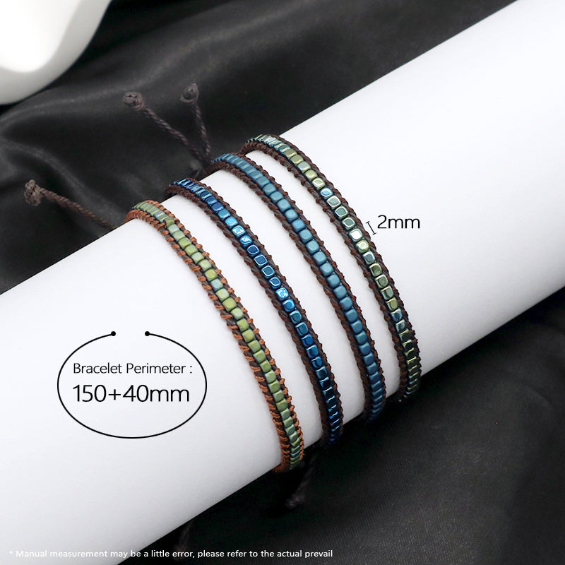 New Custom Woven Wholesale ajustable handmade Jewelry Fashion Braided Woven Adjustable Hematite Beads Bracelets