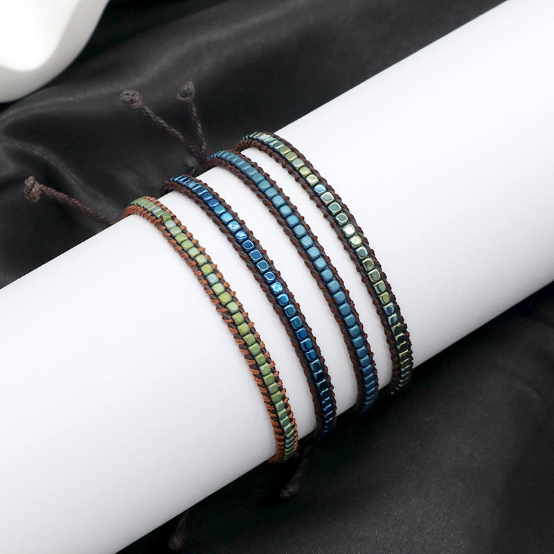 New Custom Woven Wholesale ajustable handmade Jewelry Fashion Braided Woven Adjustable Hematite Beads Bracelets