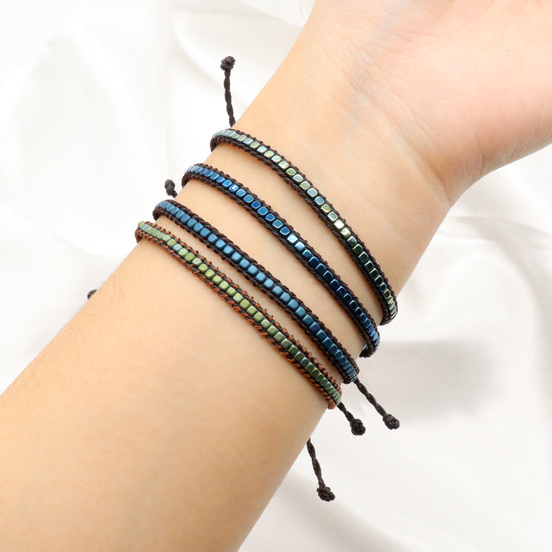 New Custom Woven Wholesale ajustable handmade Jewelry Fashion Braided Woven Adjustable Hematite Beads Bracelets