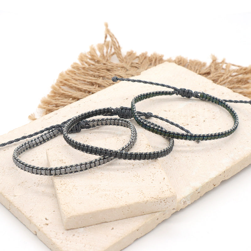 Good quality OEM Simple Design Wholesale Custom Woven Best Friend Handmade Adjustable Hematite Beads Bangle Bracelet