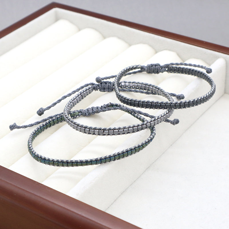 Good quality OEM Simple Design Wholesale Custom Woven Best Friend Handmade Adjustable Hematite Beads Bangle Bracelet