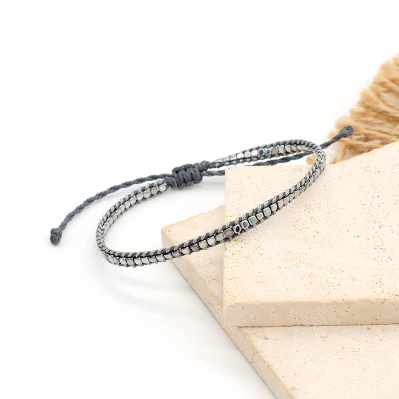 Wholesale Simple Design Good quality Oem Custom Woven Best Friend Handmade Ajustable Hematite Beads Bangle Bracelet
