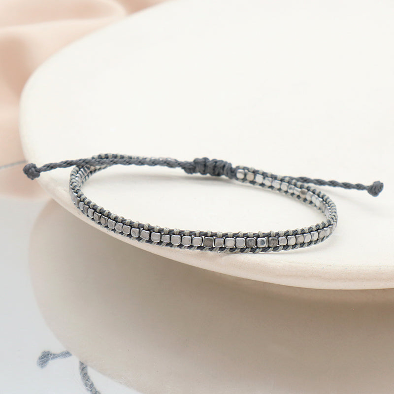Wholesale Simple Design Good quality Oem Custom Woven Best Friend Handmade Ajustable Hematite Beads Bangle Bracelet