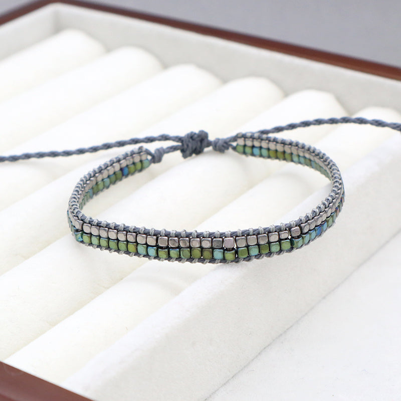 Good quality Oem Wholesale Simple Design Custom Woven Best Friend Handmade Ajustable double rows Hematite Beads Bangle Bracelet