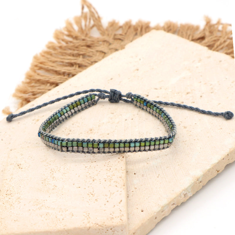 Good quality Oem Wholesale Simple Design Custom Woven Best Friend Handmade Ajustable double rows Hematite Beads Bangle Bracelet