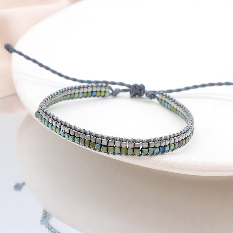 Good quality Oem Wholesale Simple Design Custom Woven Best Friend Handmade Ajustable double rows Hematite Beads Bangle Bracelet