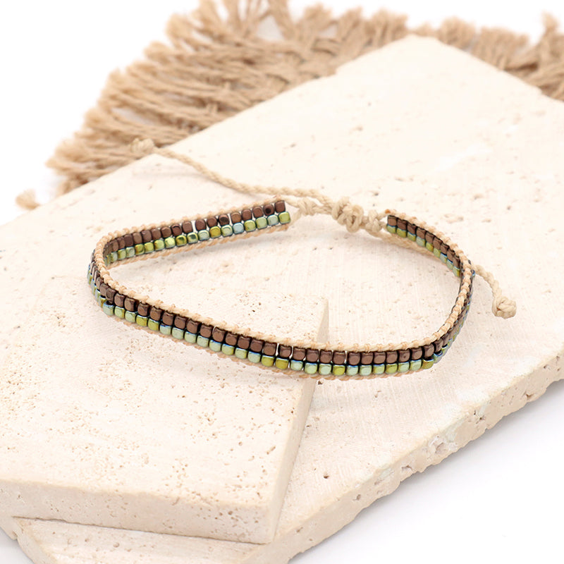 Good Quality Oem Custom Wholesale Simple Design Woven Best Friend Handmade Ajustable Double Rows Hematite Beads Bangle Bracelet