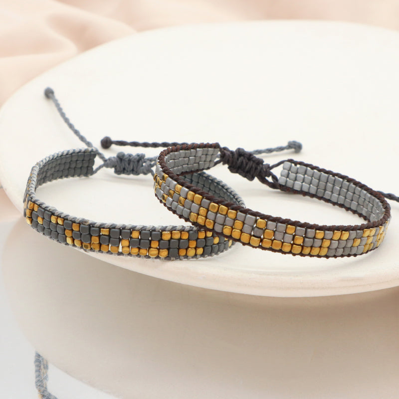 Oem Simple Custom Design Good Quality Wholesale Woven Best Friend Handmade Ajustable Three Layers Hematite Beads Bangle Bracelet