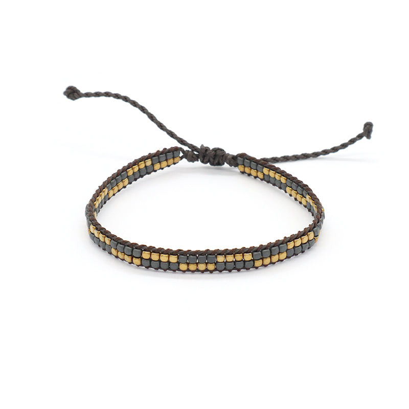 Custom Woven Good quality Oem Wholesale Simple Design Best Friend Handmade Ajustable Double Rows Hematite Beads Bangle Bracelet