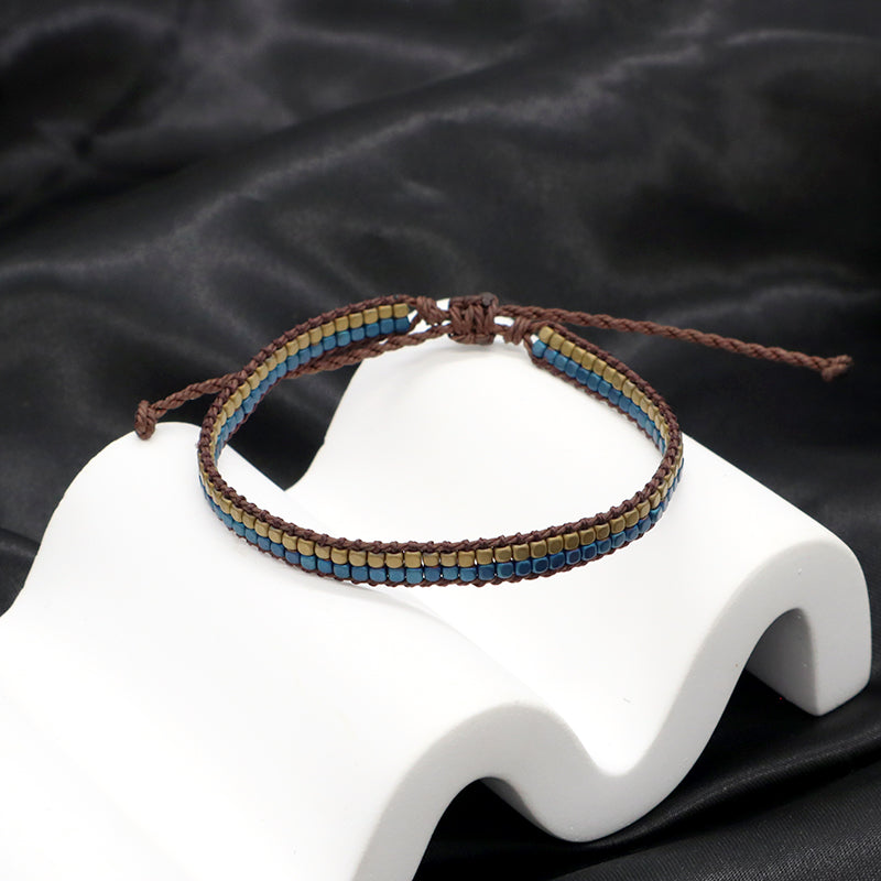 Oem Custom Simple Design Woven Good quality  Wholesale Best Friend Handmade Ajustable Double Rows Hematite Beads Bangle Bracelet