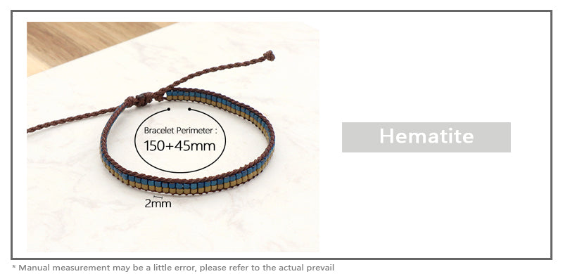 Oem Custom Simple Design Woven Good quality  Wholesale Best Friend Handmade Ajustable Double Rows Hematite Beads Bangle Bracelet
